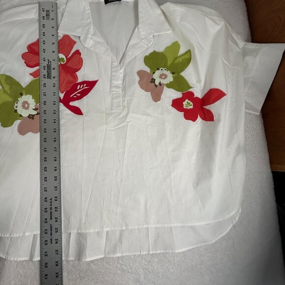 Natori Womens Floral Print Cotton Poplin Blouse Top Large White Collared New - Picture 8 of 8